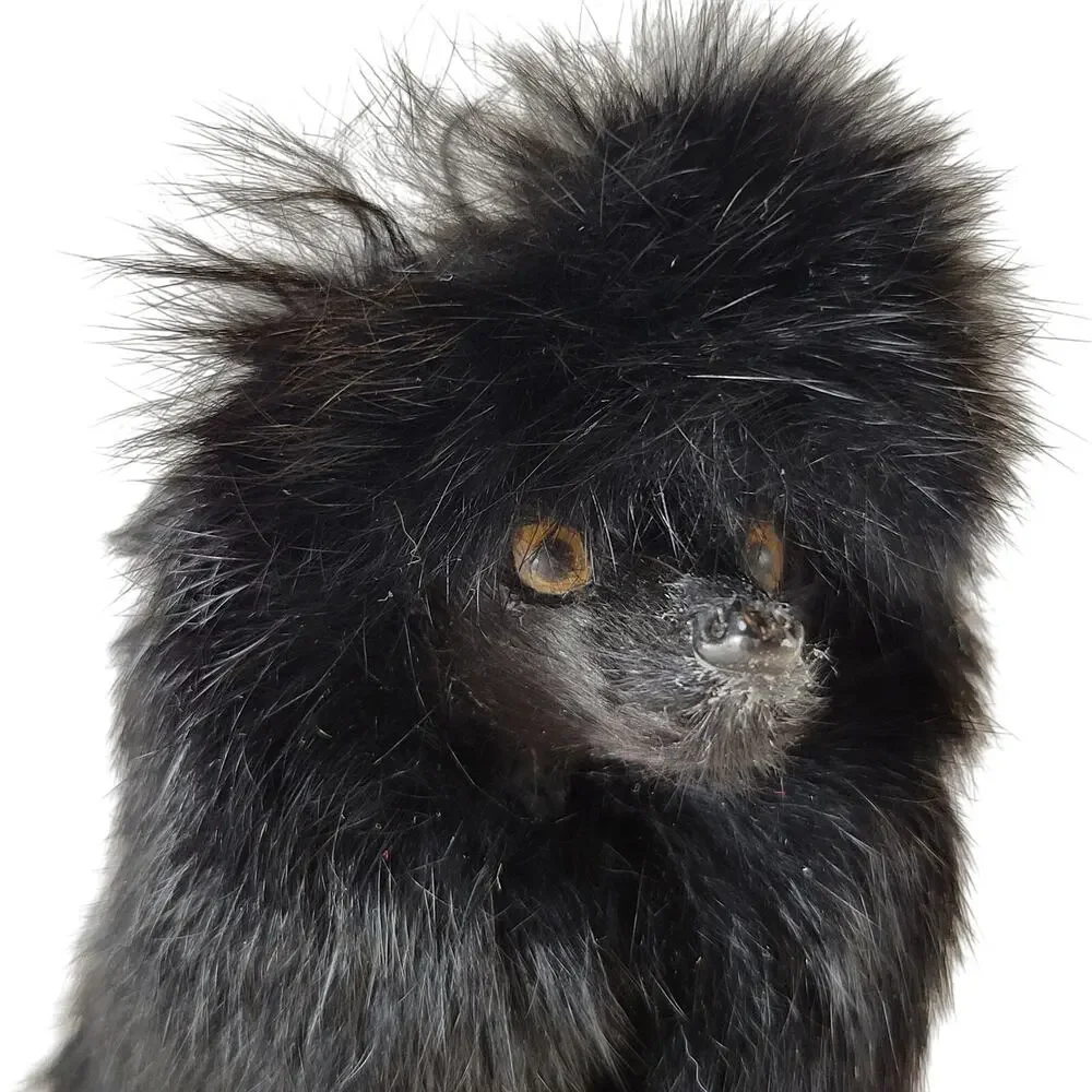 Vintage Black Poodle Dog Figurine Realistic Real Fur 6